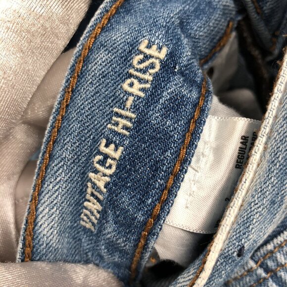 American Eagle Vintage Hi-Rise Jeans Womens Size 2R Two Tone Straight Frayed - Picture 10 of 11